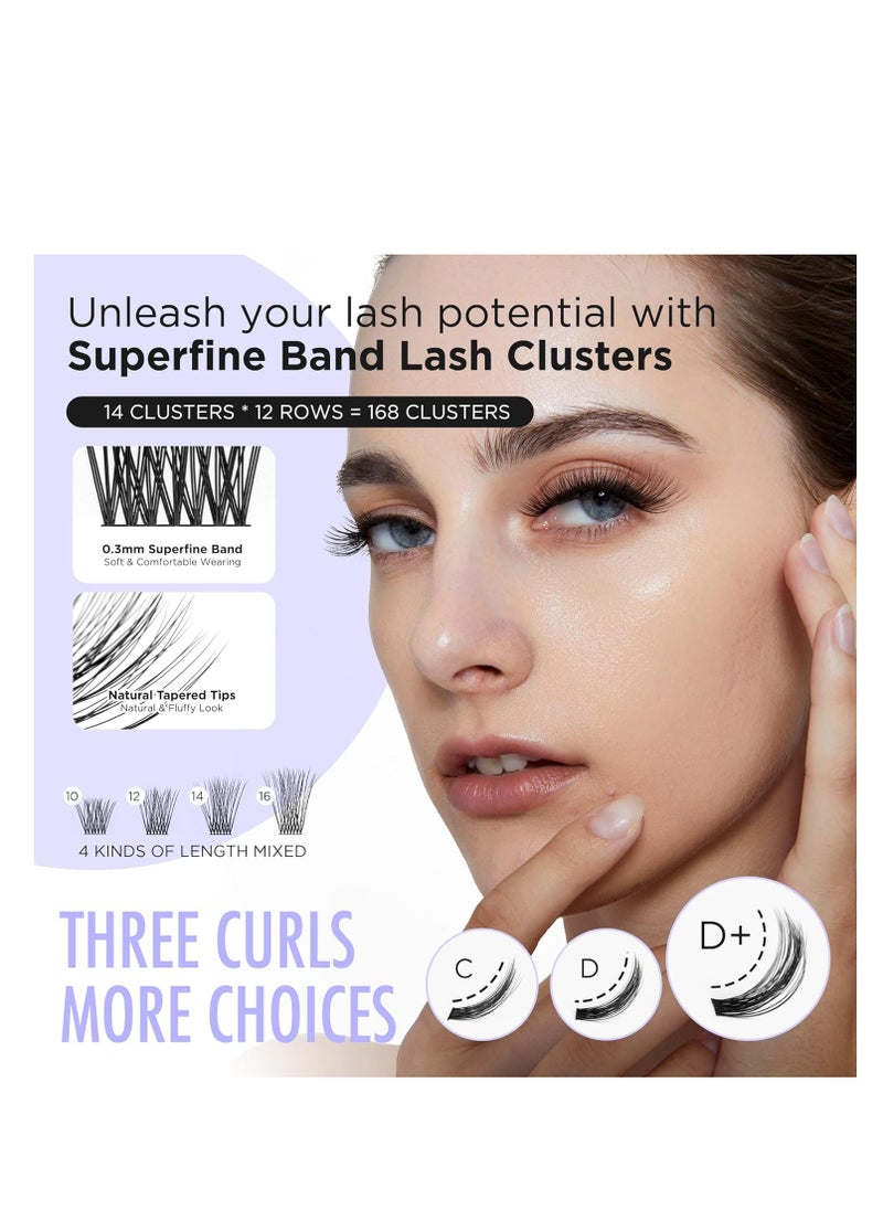BEYELIAN BEYELIAN Lash Clusters, 168 Pcs Individual Cluster Lashes, 10-16mm C Curl DIY Eyelash Extension Super Thin Band Resuable Soft Glue Bonded Lash Extensions (Style3 0.07 Mix Black Band)  - Image 3