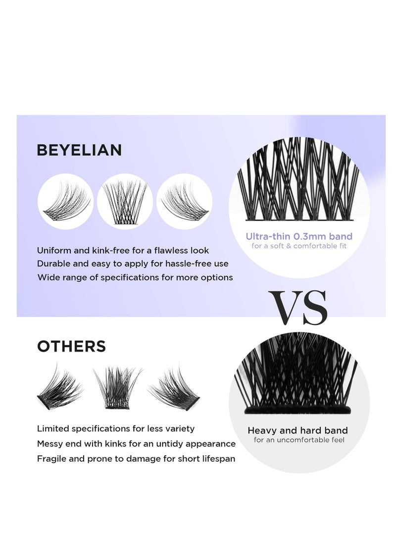 BEYELIAN BEYELIAN Lash Clusters, 168 Pcs Individual Cluster Lashes, 10-16mm C Curl DIY Eyelash Extension Super Thin Band Resuable Soft Glue Bonded Lash Extensions (Style3 0.07 Mix Black Band)  - Image 4