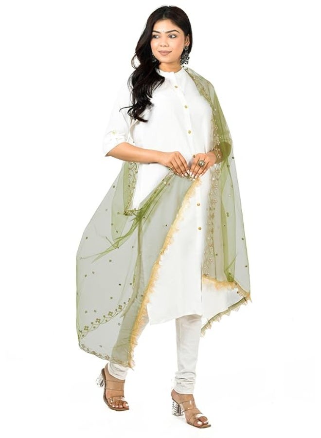 YOUTHQUAKE Emboridered Sequance Net Dupatta for Womens & Girls With Fancy Cut Design with Lace - Image 2