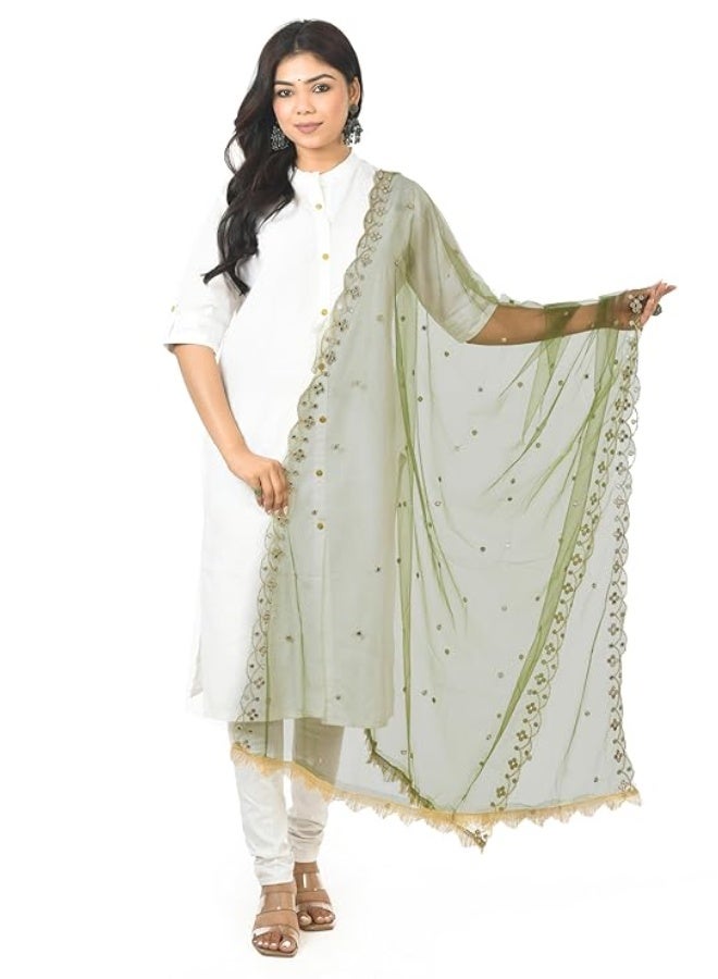 YOUTHQUAKE Emboridered Sequance Net Dupatta for Womens & Girls With Fancy Cut Design with Lace - Image 1