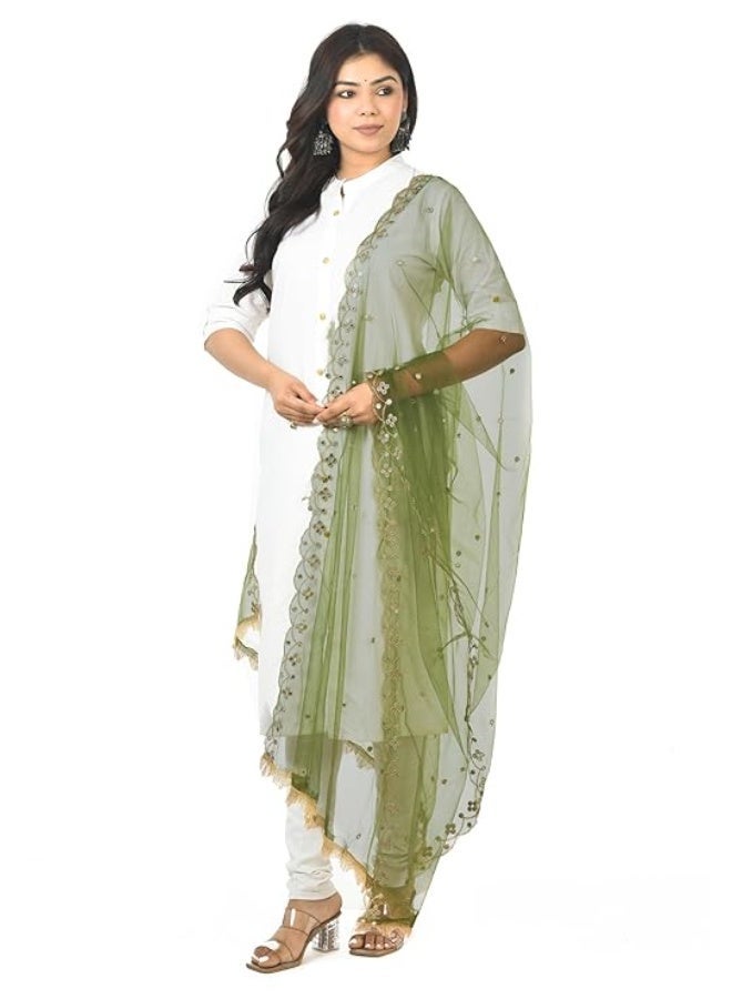 YOUTHQUAKE Emboridered Sequance Net Dupatta for Womens & Girls With Fancy Cut Design with Lace - Image 4
