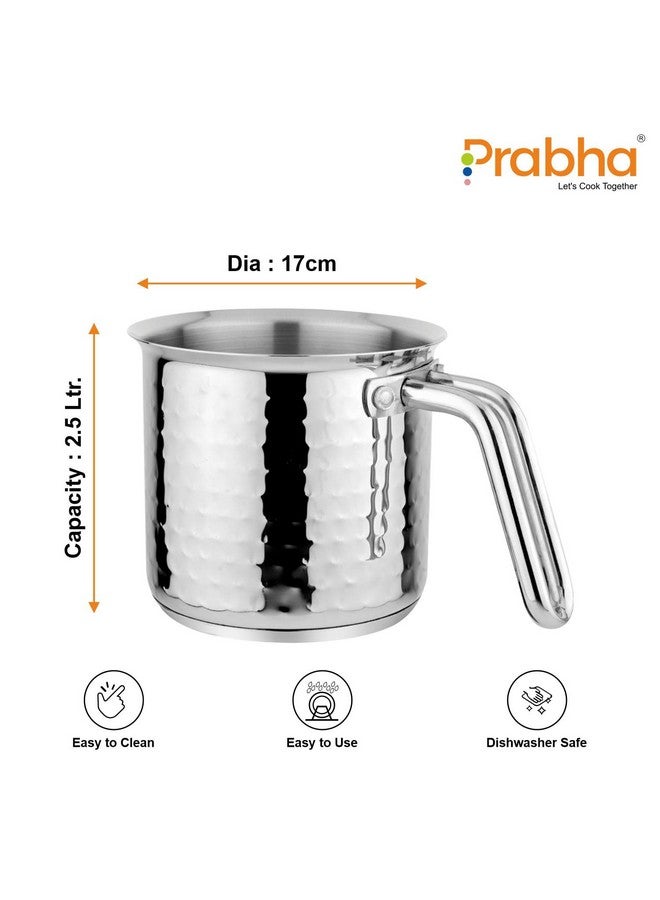 Prabha Stainless Steel Milk Pot, 17Cm, 2.5L Capacity, Induction Compatible, Silver Hammered Finish, 2500Ml - Image 2