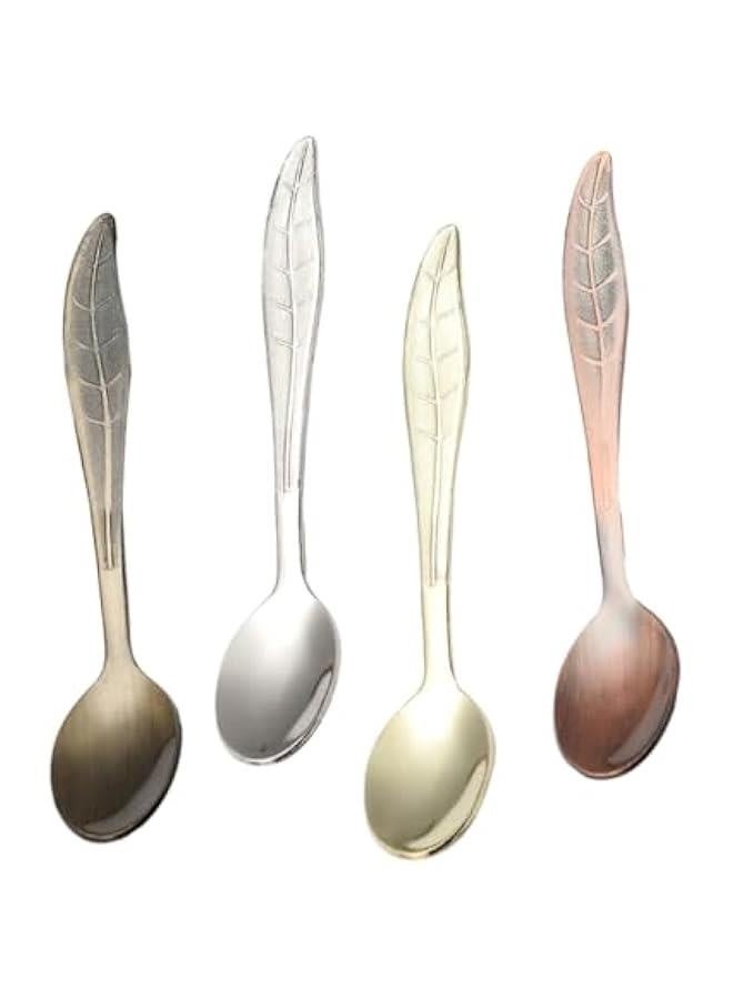 4 Pcs Vintage Leaf Shape Stainless Steel Coffee Spoons Assorted Colors for Espresso Tea and Dessert Serving - Image 1