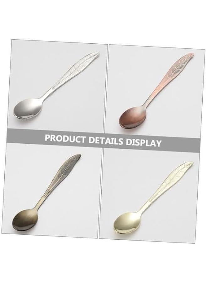 4 Pcs Vintage Leaf Shape Stainless Steel Coffee Spoons Assorted Colors for Espresso Tea and Dessert Serving - Image 4