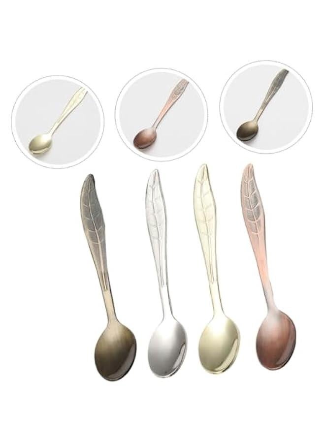 4 Pcs Vintage Leaf Shape Stainless Steel Coffee Spoons Assorted Colors for Espresso Tea and Dessert Serving - Image 5
