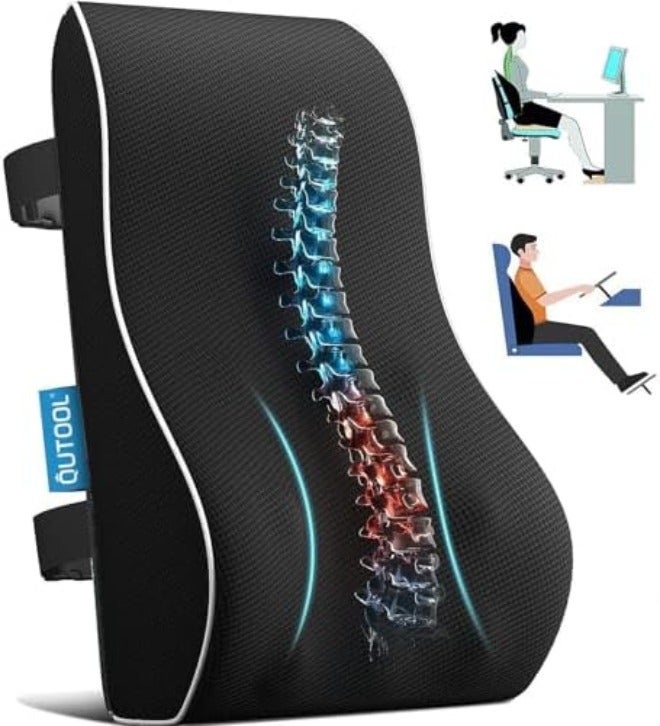 Lumbar Support Pillow for Office Chair Memory Foam Back Cushion for Back Pain Relief Improve Posture Large Back Pillow for Car, Computer Chair, Recliner Breathable Mesh Cover Double Adjustable Straps - Image 1