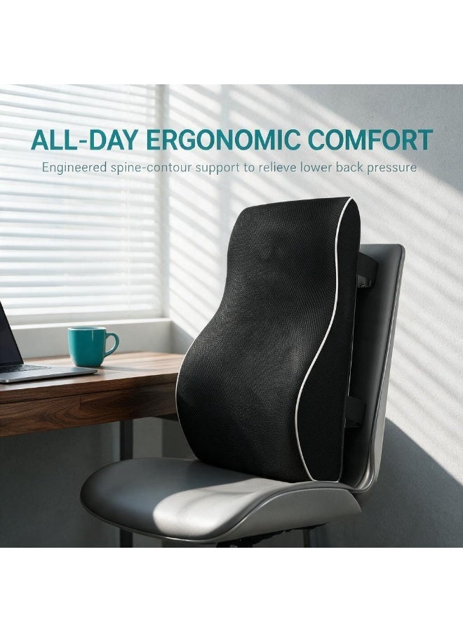 Lumbar Support Pillow for Office Chair Memory Foam Back Cushion for Back Pain Relief Improve Posture Large Back Pillow for Car, Computer Chair, Recliner Breathable Mesh Cover Double Adjustable  Straps - Image 5