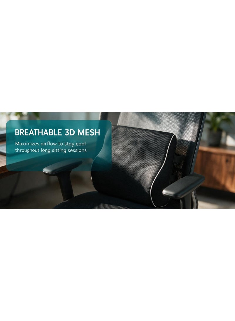 Lumbar Support Pillow for Office Chair Memory Foam Back Cushion for Back Pain Relief Improve Posture Large Back Pillow for Car, Computer Chair, Recliner Breathable Mesh Cover Double Adjustable  Straps - Image 3