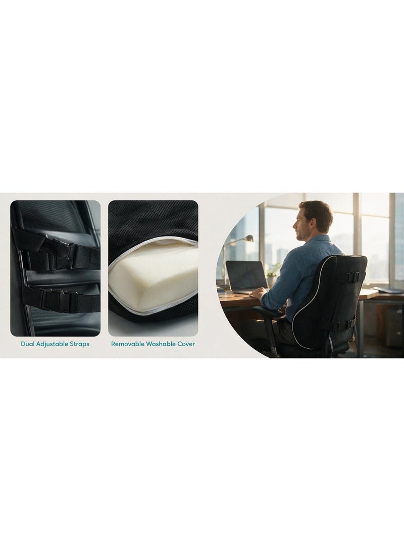 Lumbar Support Pillow for Office Chair Memory Foam Back Cushion for Back Pain Relief Improve Posture Large Back Pillow for Car, Computer Chair, Recliner Breathable Mesh Cover Double Adjustable  Straps - Image 4