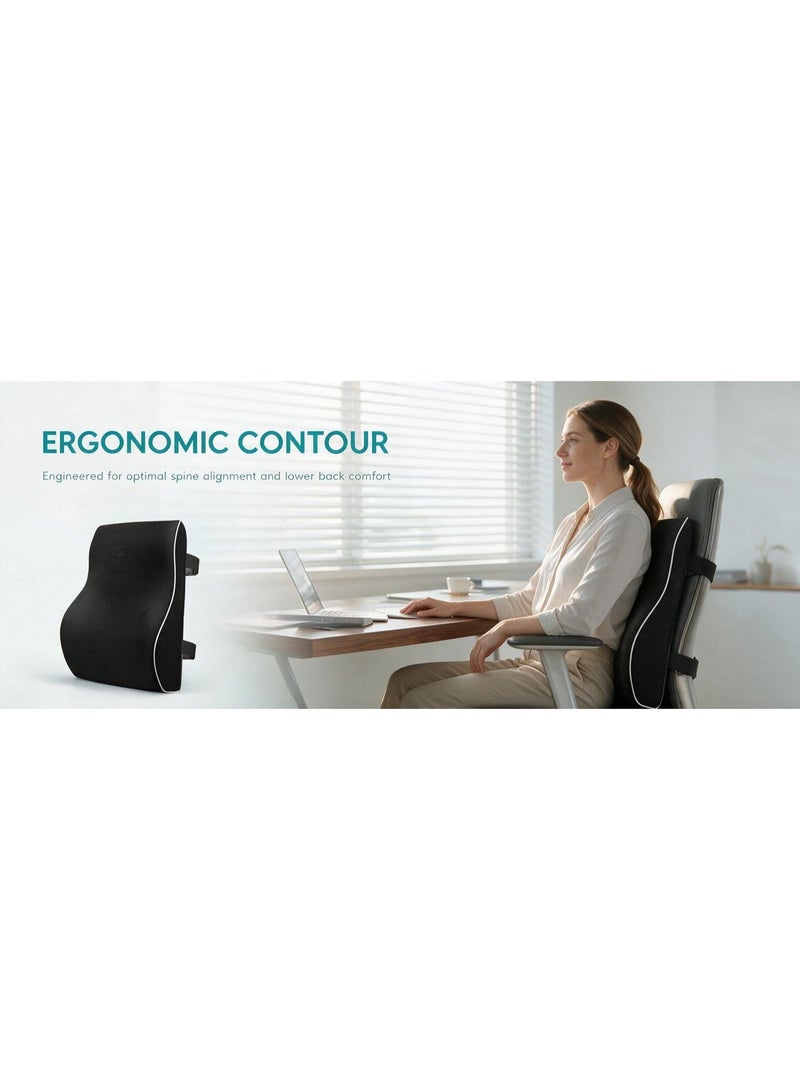 Lumbar Support Pillow for Office Chair Memory Foam Back Cushion for Back Pain Relief Improve Posture Large Back Pillow for Car, Computer Chair, Recliner Breathable Mesh Cover Double Adjustable  Straps - Image 2