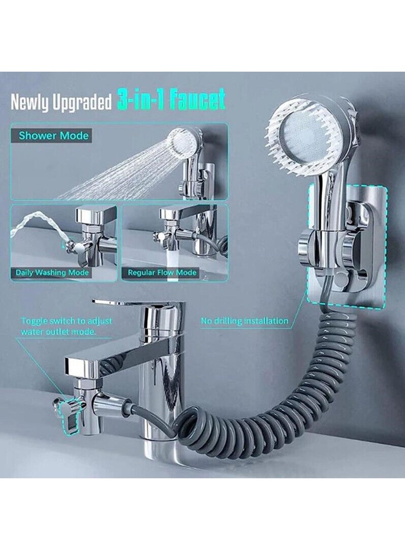 MODERN HOME - Multifunction Universal Water Taps, Multi Function Faucet Attachment, 3 in 1 Multifunction Universal Water Taps with 360° Rotating Faucet and Massage Shower Head - Upgrade (Silver) - Image 1