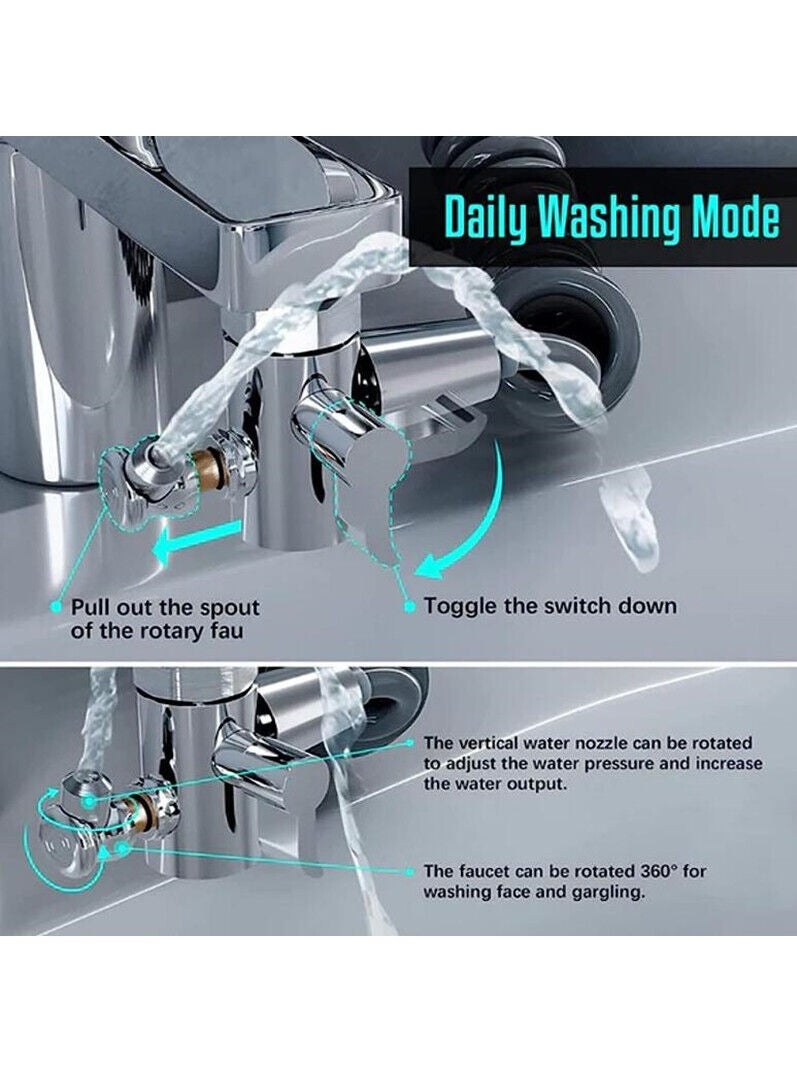 MODERN HOME - Multifunction Universal Water Taps, Multi Function Faucet Attachment, 3 in 1 Multifunction Universal Water Taps with 360° Rotating Faucet and Massage Shower Head - Upgrade (Silver) - Image 1
