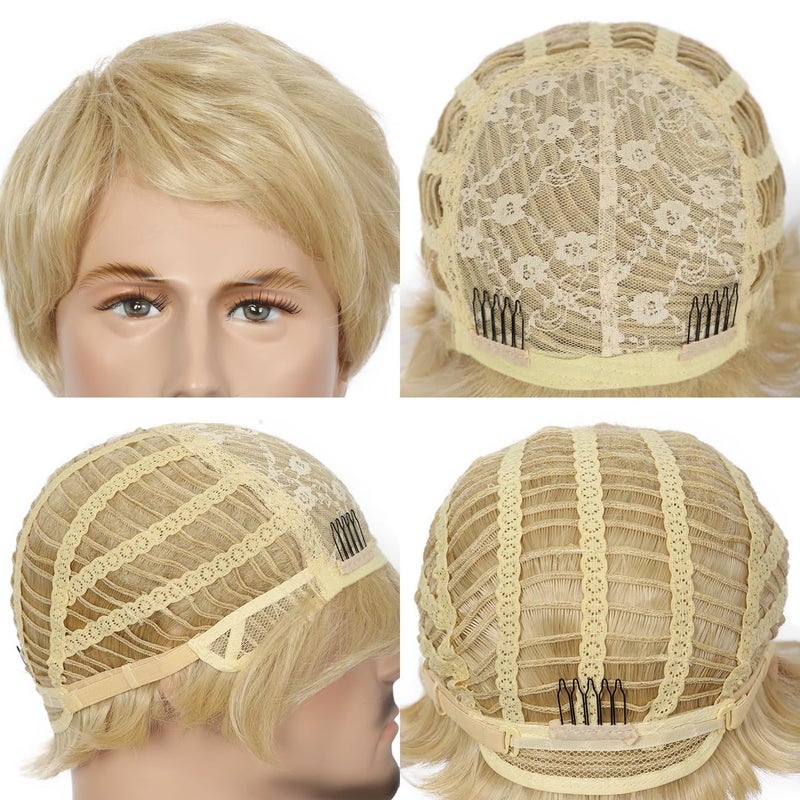 Kalyss 8" Short Straight Men's Blonde Color Wig Heat Resistant Synthetic Hair Wig (blonde) - Image 3