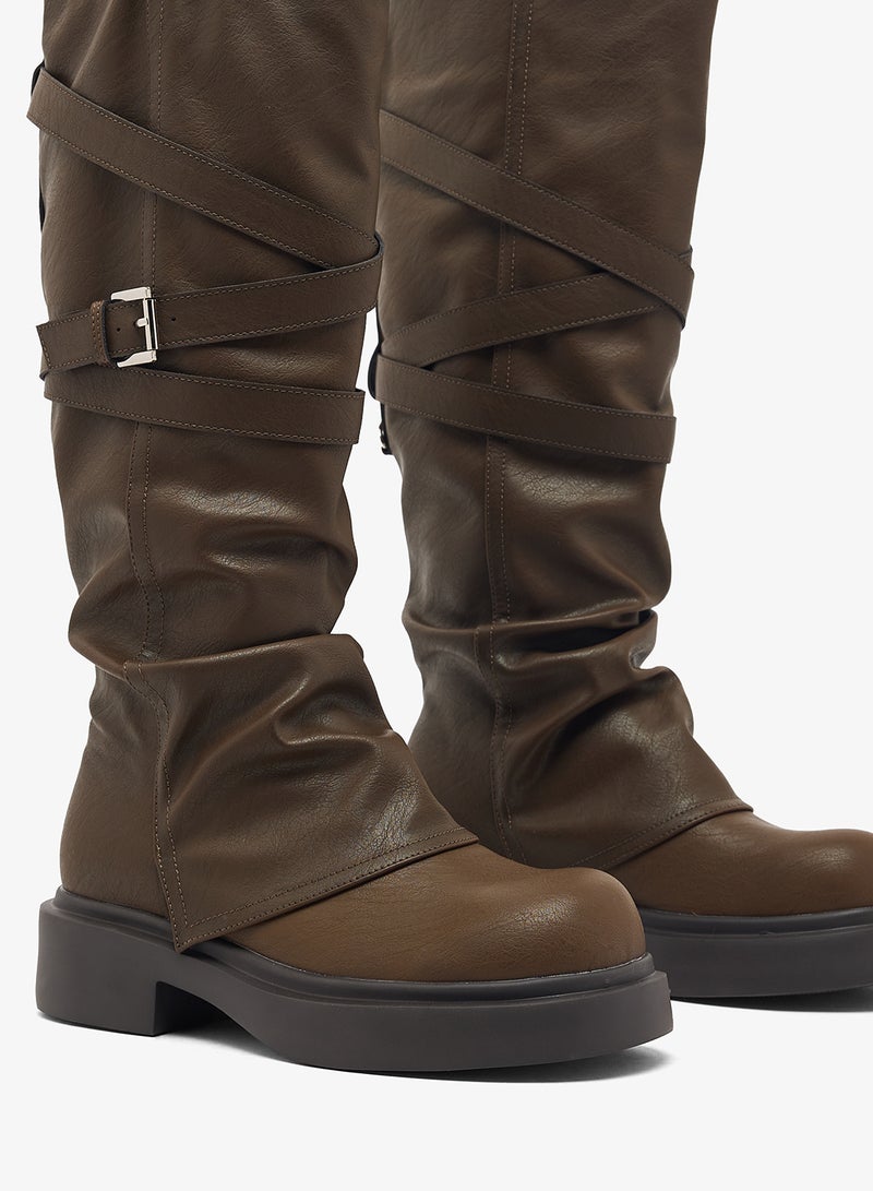 Ginger Chunky Heel Slouched Knee Boots - Image 4