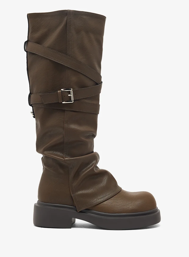 Ginger Chunky Heel Slouched Knee Boots