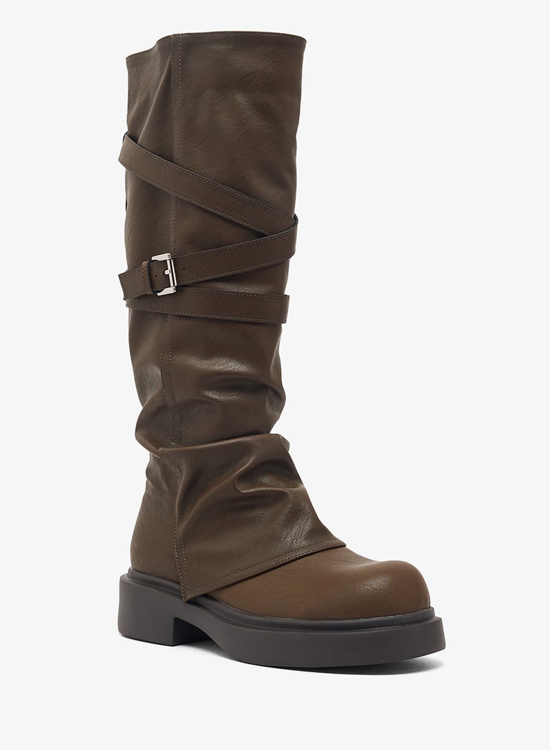 Ginger Chunky Heel Slouched Knee Boots - Image 2