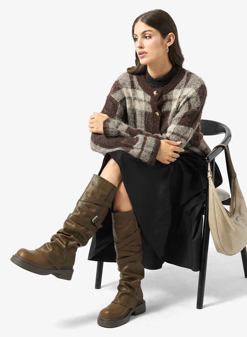 Ginger Chunky Heel Slouched Knee Boots - Image 5