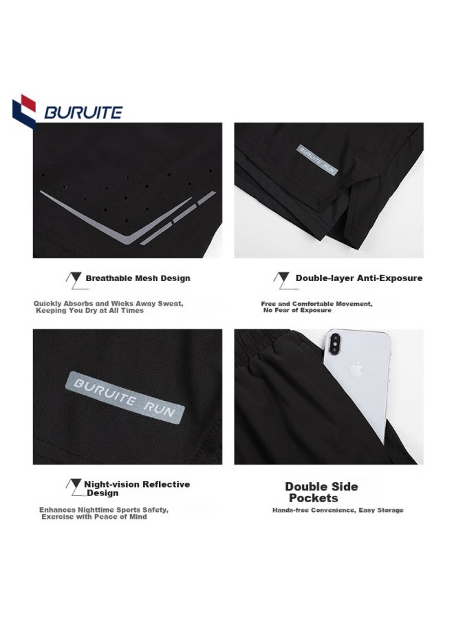 Buruite Men's Quick Dry Summer Thin Loose Fit Anti-embarrassment Running Basketball Gym Training American Style Shorts - Image 2