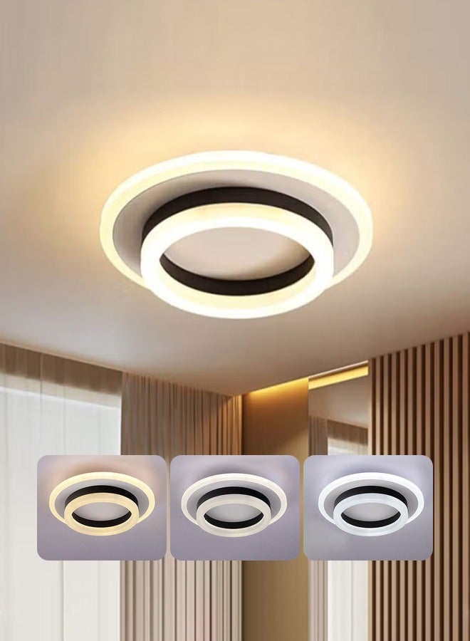 XiuWoo Round Modern Led Ceiling Light Fixture, Three-color lighting 20W LED Flush Mount Ceiling Lamp, Black Small Hallway Ceiling Light for Dining Room Bedroom Kitchen Bathroom Entryway - Image 1