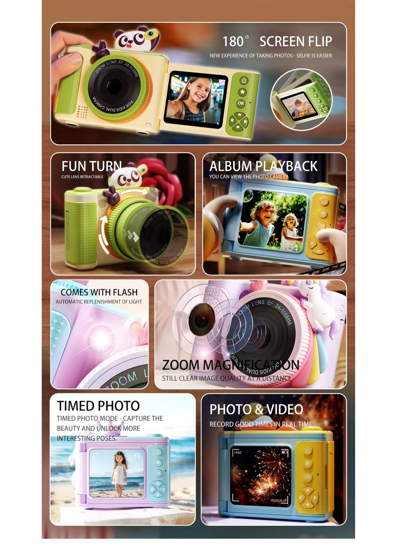 BlueFire Kids Selfie Camera with 180° Flip Screen & Zoom Lens – 48MP HD Photography, 1080P Video Recording, Built-in Games, Flash, 2.4” Display, Expandable 32GB (Card Not Included) – Perfect Gift for Children’s Creativity & Fun - Image 5