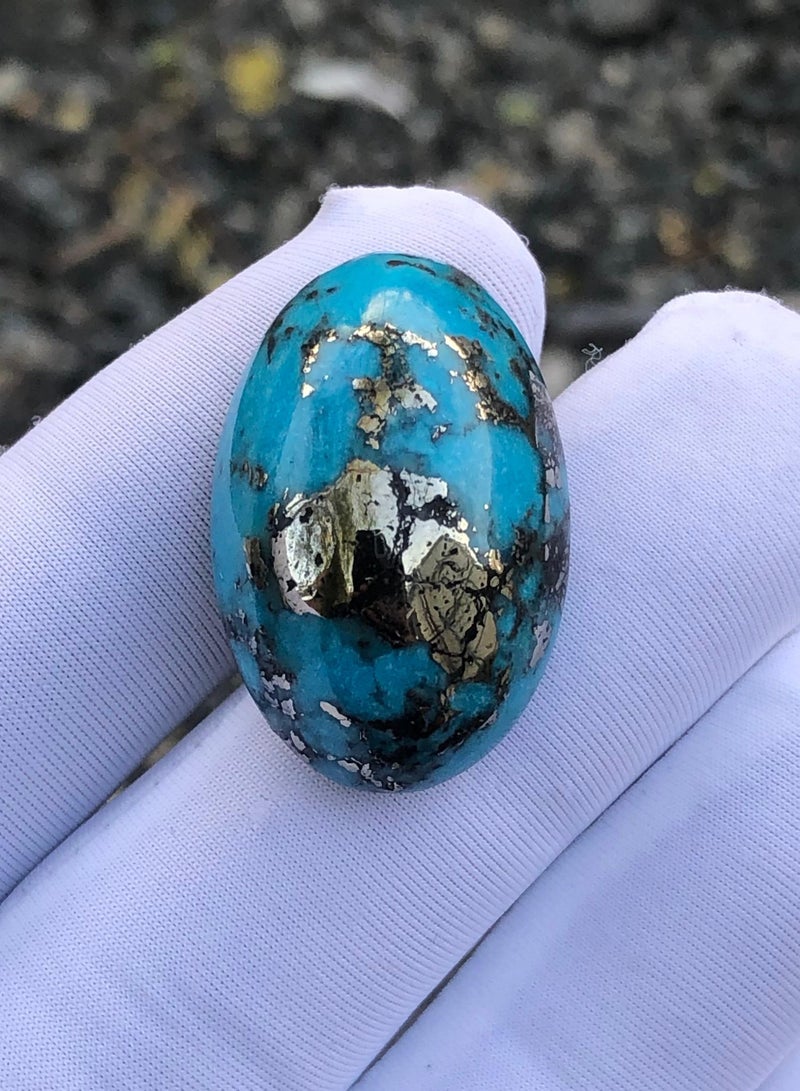 HADIGEMS December Birthstone - Natural Turquoise with Pyrite - 50 carats - 28x18mm - Image 1