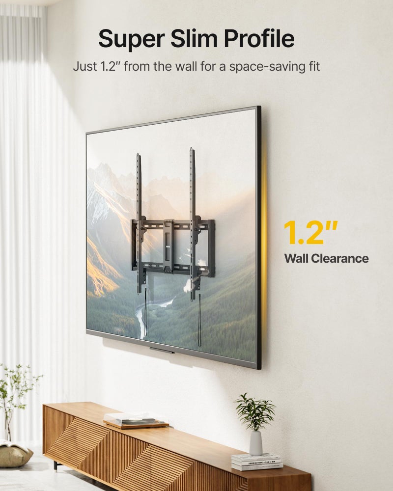 monTEK Heavy Duty Fixed TV Wall Mount for 43â€“100 Inch TVs up to 200 lbs, 1.2" Ultra Slim Low Profile Wall Mount Bracket, Max VESA 800x600mm, Fits 16"/18"/24"/32" Wood Studs, Secure Space-Saving Design - Image 4