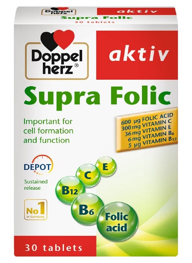 Doppelherz Aktiv Supra Folic + B-Complex Tablets For Cell Division & Energy Support, Pack Of 30'S - Image 1
