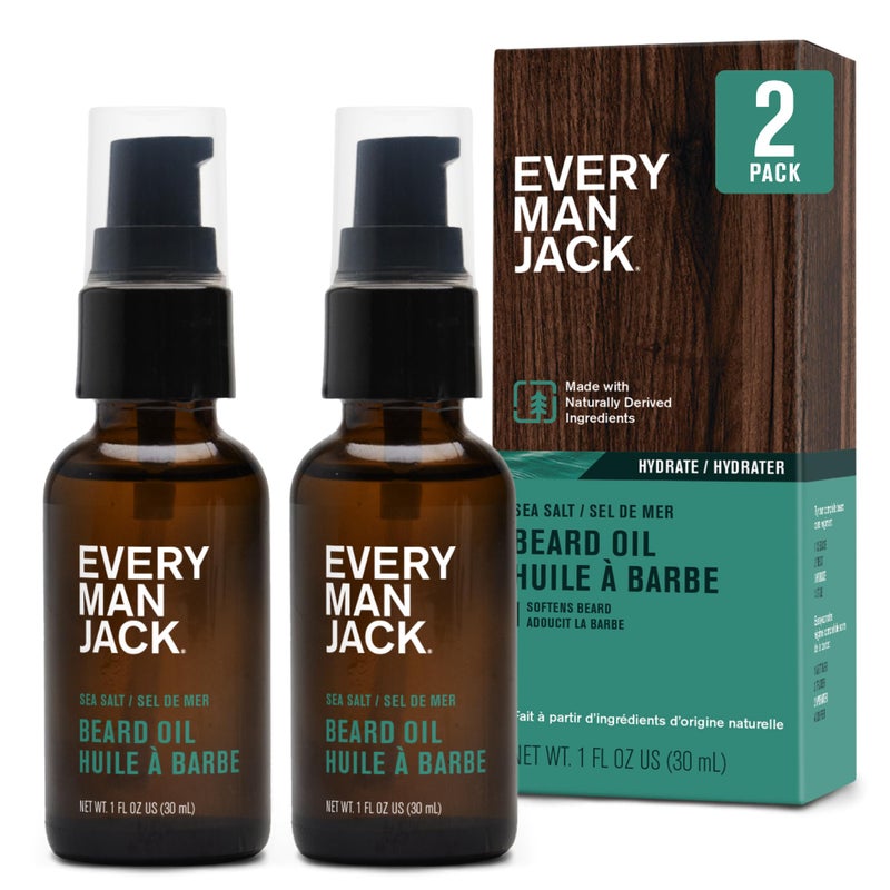 Every Man Jack Mens Beard Oil  Subtle Sea Salt Fragrance  Deeply Moisturizes and Softens Your Beard and Adds a Natural Shine  Naturally Derived with Shea Butter and Coconut Oil  1 fl oz 2 Pack