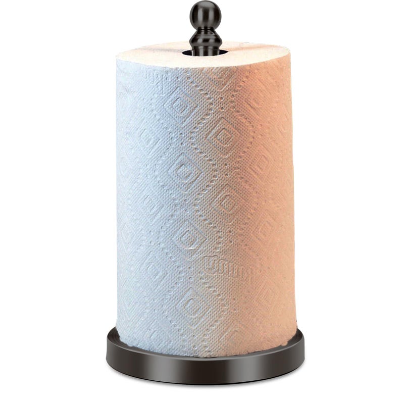 Black Paper Towel Holder Countertop Standing Paper Towel Roll Holder for Kitchen Bathroom with Weighted Base for OneHanded Operation Stainless Steel in Black Matte Finish