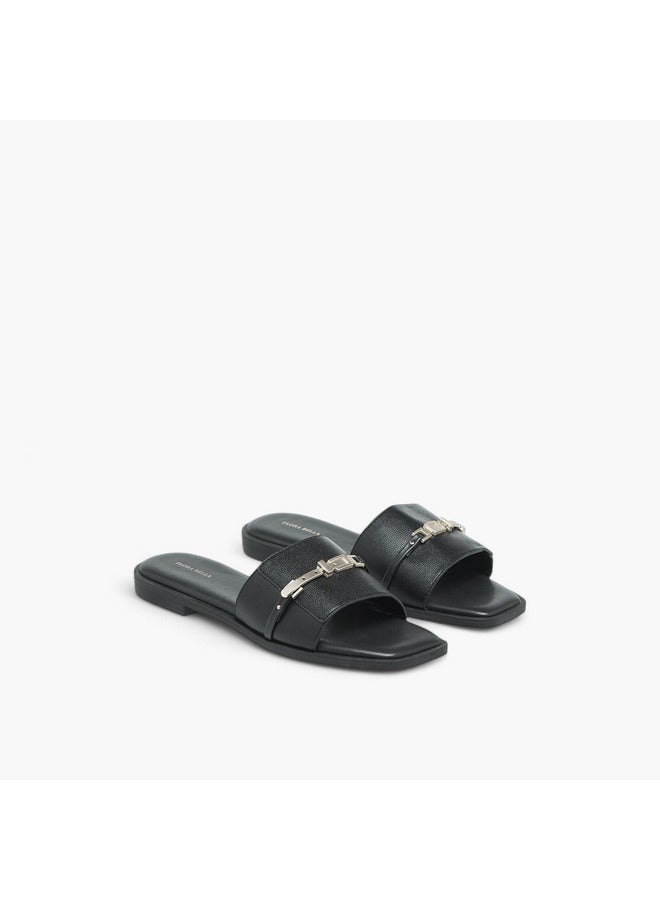 Flora Bella By Shoexpress Women Metal Accent Slip-On Flat Sandals - Image 1