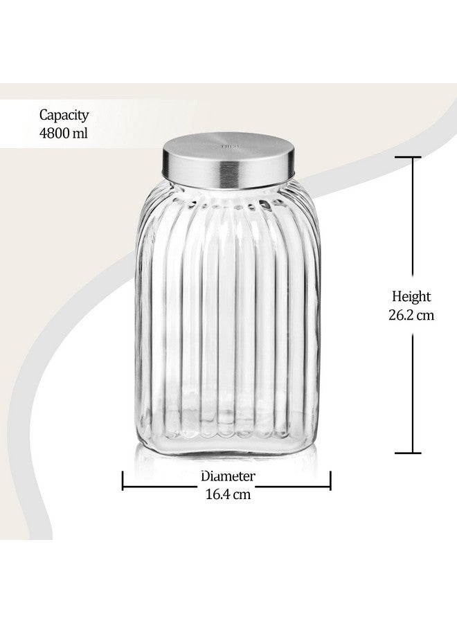 Treo By Milton Bruno Storage Container, Glass Jar with Air Tight Steel Lid, 4800 ml, 1 Piece, Transparent Jar for Snacks, Pulses, Masala, Pickles, Cereals, Cookies, Dry Food - Image 2