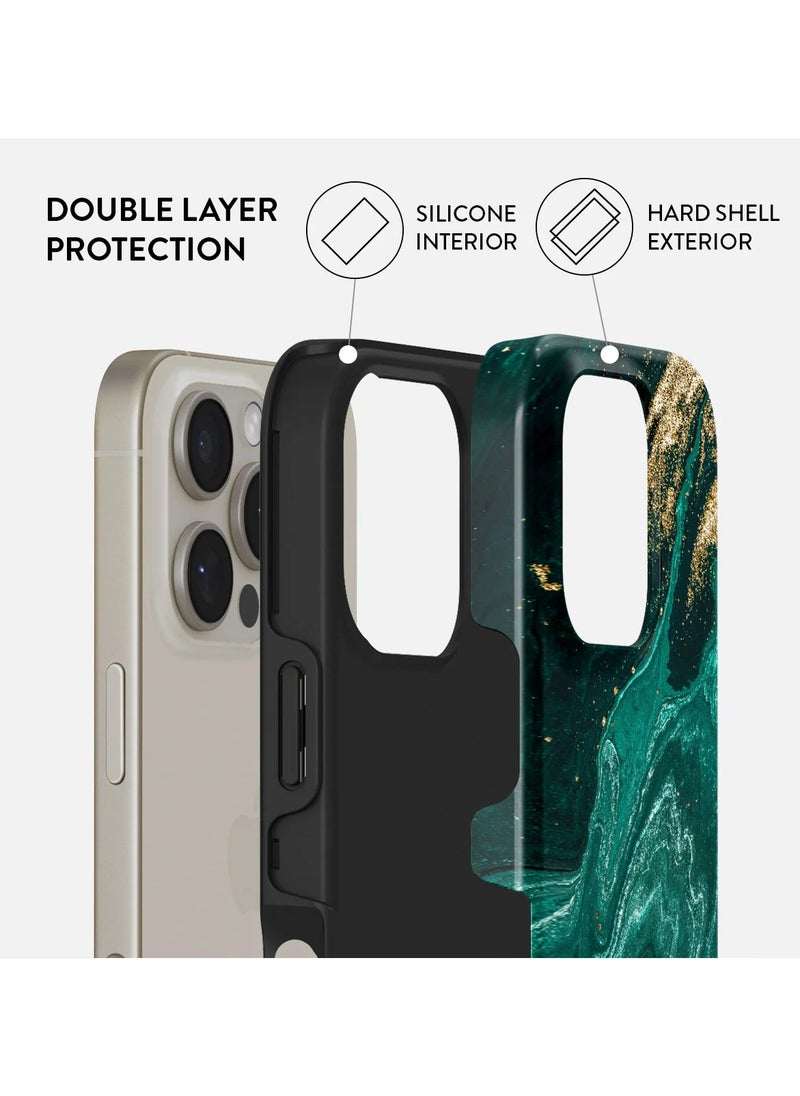 BURGA - iPhone 16 Pro Max Case, 2 Piece Hard Shell + TPU Silicone Interior, Shock Absorption, All Port Accessible, Raised Bezel For Screen & Camera Protection, Never Fading HQ Print, Emerald Pool - Image 1