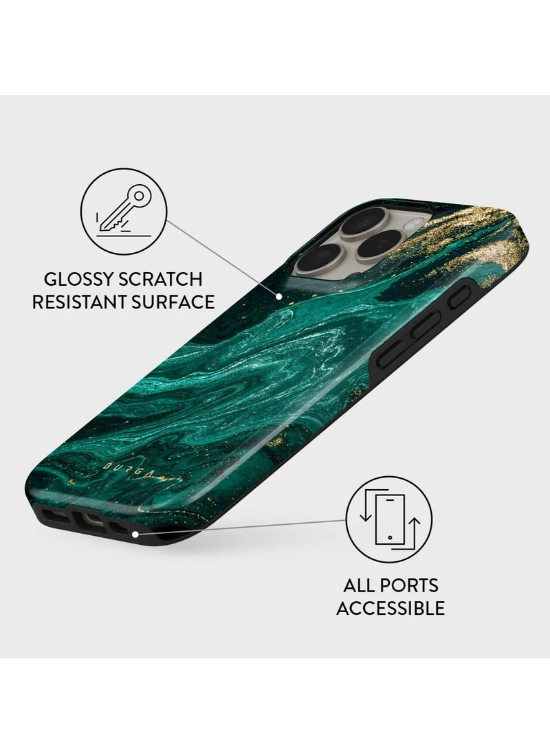 BURGA - iPhone 16 Pro Max Case, 2 Piece Hard Shell + TPU Silicone Interior, Shock Absorption, All Port Accessible, Raised Bezel For Screen & Camera Protection, Never Fading HQ Print, Emerald Pool - Image 1