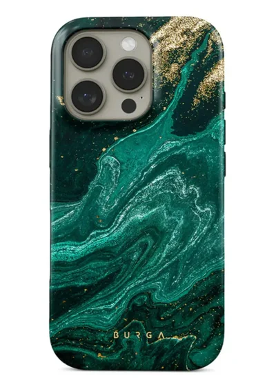 BURGA iPhone 16 Pro Max Case, 2 Piece Hard Shell + TPU Silicone Interior, Shock Absorption, All Port Accessible, Raised Bezel For Screen & Camera Protection, Never Fading HQ Print, Emerald Pool