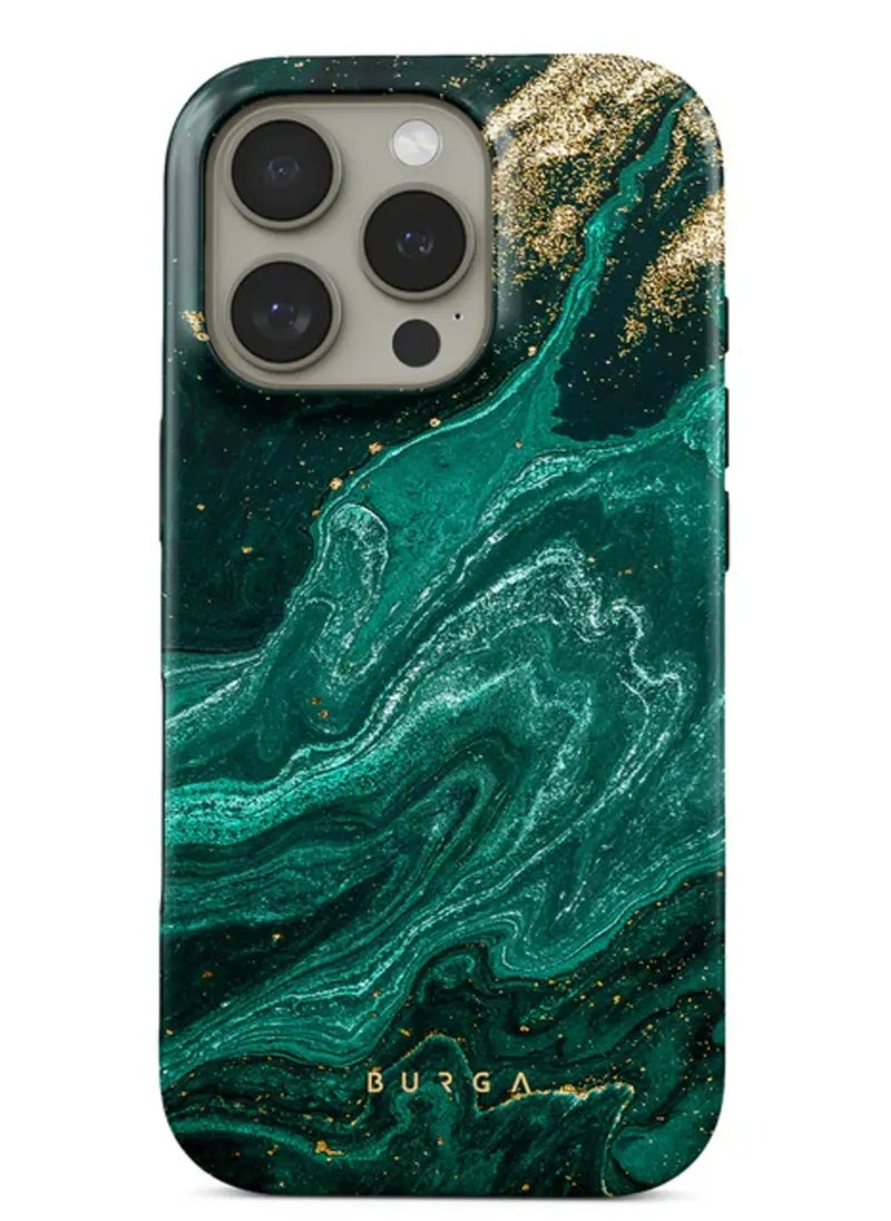 BURGA - iPhone 16 Pro Max Case, 2 Piece Hard Shell + TPU Silicone Interior, Shock Absorption, All Port Accessible, Raised Bezel For Screen & Camera Protection, Never Fading HQ Print, Emerald Pool - Image 1