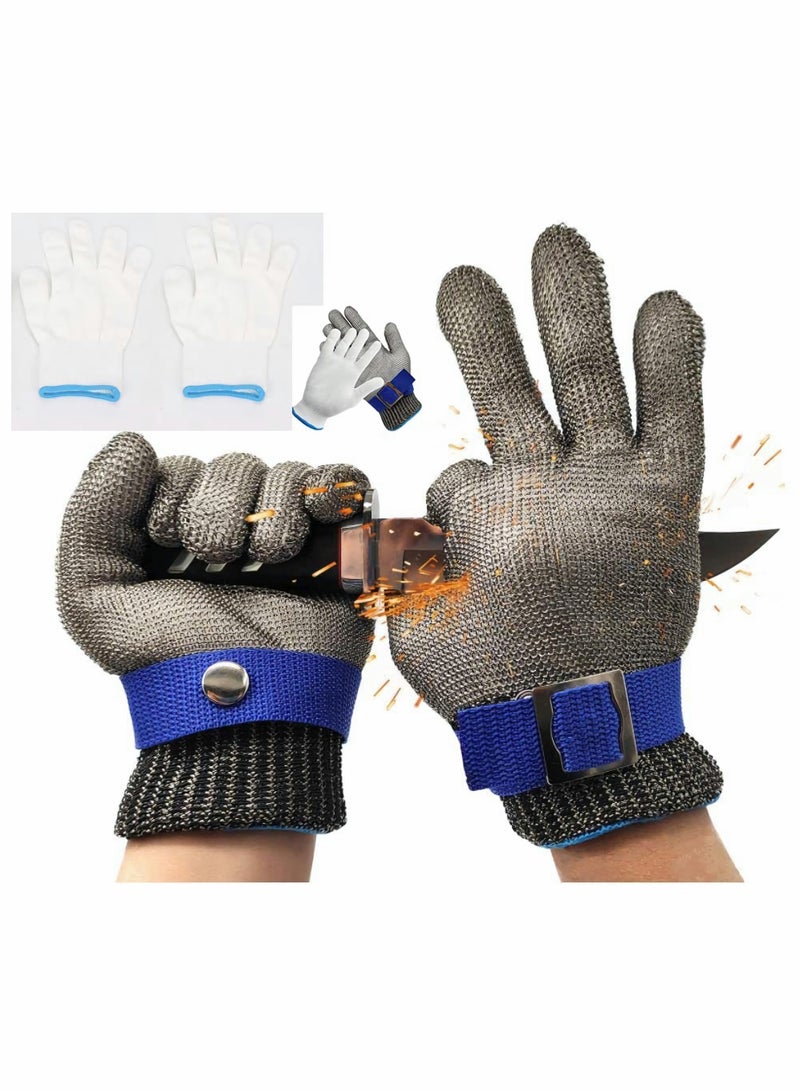 Cut Resistant Gloves-Stainless Steel Wire Metal Mesh Butcher Safety Work Gloves for Meat Cutting, and fishing Grey and White 2PCS (M) - Image 1