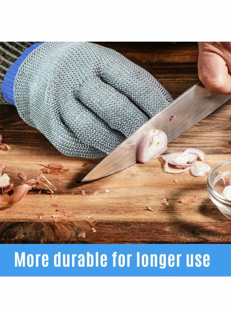 Cut Resistant Gloves-Stainless Steel Wire Metal Mesh Butcher Safety Work Gloves for Meat Cutting, and fishing Grey and White 2PCS (M) - Image 4
