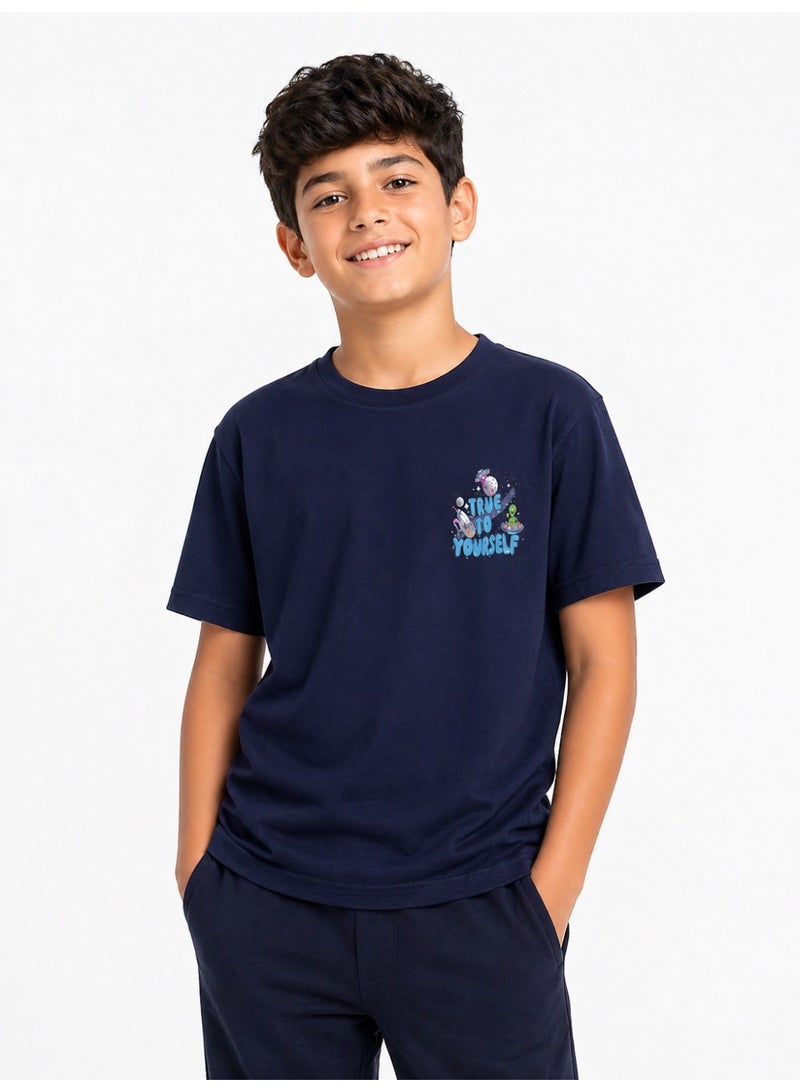 Caesar Boys' Lycra short-sleeved t-shirt with prints on the chest and back - Image 1