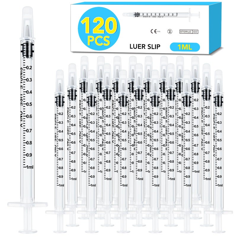 TENKAIWICK 120 PCS 1ml Syringe with Cap for Liquid, Oral Syringes without Needle for Medicine Dropper, Colostrum Collect, Feeding Pets, Liquid Measuring, Individually Sealed, Luer Slip - Image 1