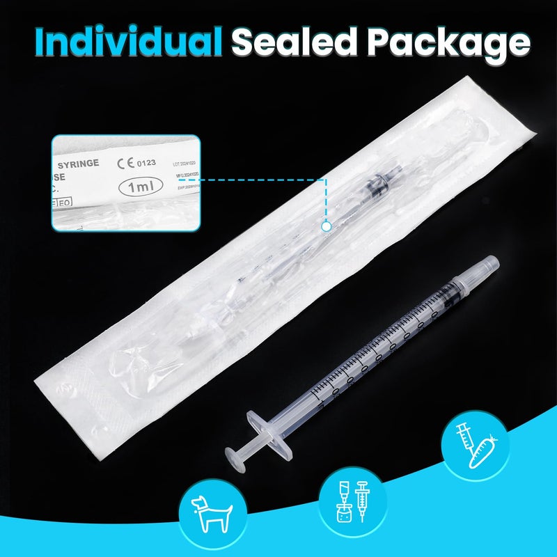 TENKAIWICK 120 PCS 1ml Syringe with Cap for Liquid, Oral Syringes without Needle for Medicine Dropper, Colostrum Collect, Feeding Pets, Liquid Measuring, Individually Sealed, Luer Slip - Image 3