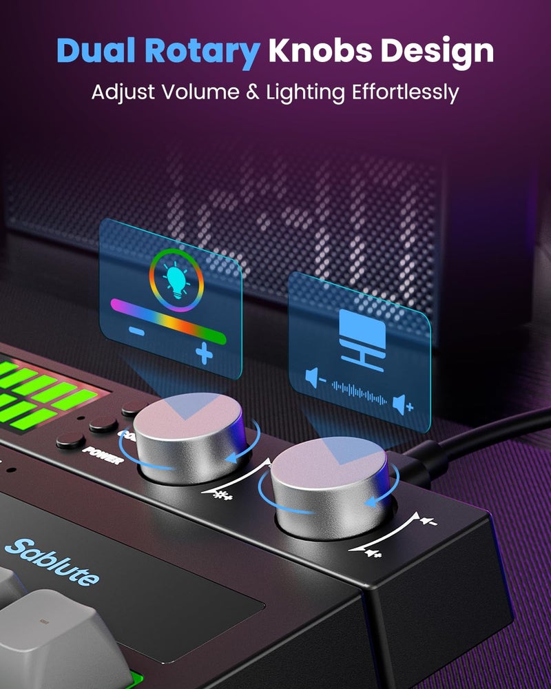SABLUTE Keyboard Gaming - Audio-Sync RGB Light Strip, 19-Key Anti-Ghosting, Dual Control Knobs, Adjustable Stand, Ultra-Low Latency Quiet Mechanical Feel for PC Gamersï¼ˆBlack - Image 5