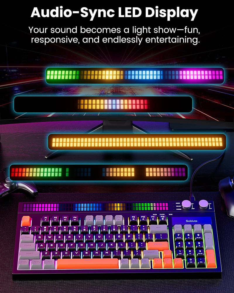 SABLUTE Keyboard Gaming - Audio-Sync RGB Light Strip, 19-Key Anti-Ghosting, Dual Control Knobs, Adjustable Stand, Ultra-Low Latency Quiet Mechanical Feel for PC Gamersï¼ˆBlack - Image 3
