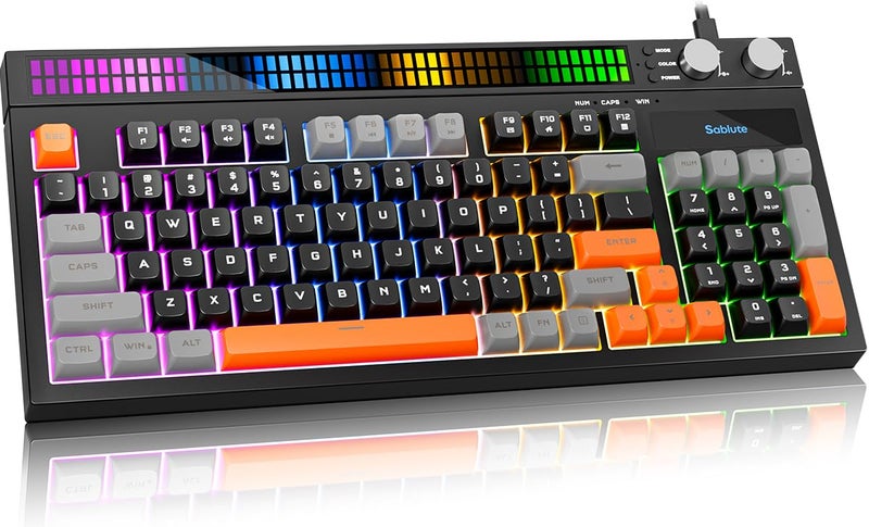 SABLUTE Keyboard Gaming - Audio-Sync RGB Light Strip, 19-Key Anti-Ghosting, Dual Control Knobs, Adjustable Stand, Ultra-Low Latency Quiet Mechanical Feel for PC Gamersï¼ˆBlack - Image 1