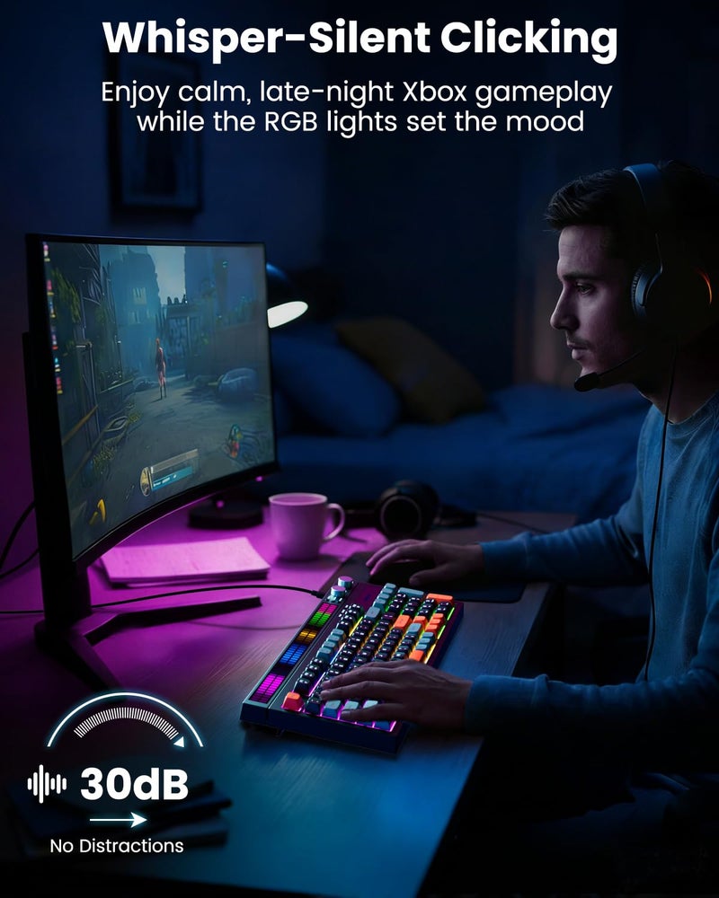 SABLUTE Keyboard Gaming - Audio-Sync RGB Light Strip, 19-Key Anti-Ghosting, Dual Control Knobs, Adjustable Stand, Ultra-Low Latency Quiet Mechanical Feel for PC Gamersï¼ˆBlack - Image 4