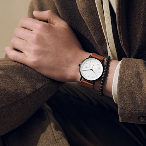 Skagen ساعة سكاجن للرجال كابل ذات اليدين الفرعية السوداء من الفولاذ المقاوم للصدأ وحزام الجلد البني (الموديل: SKW6889) - Image 5