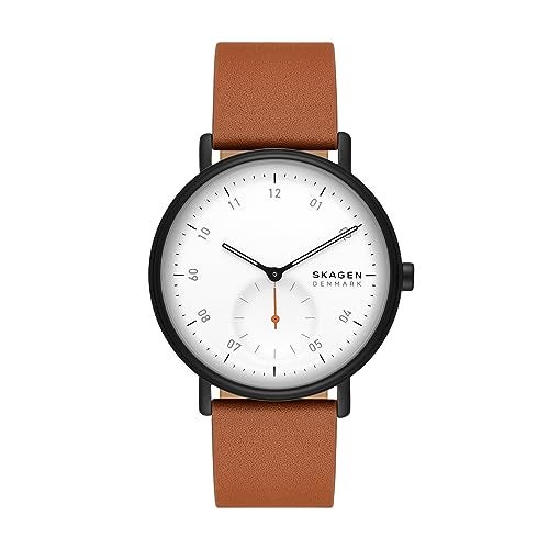 Skagen ساعة سكاجن للرجال كابل ذات اليدين الفرعية السوداء من الفولاذ المقاوم للصدأ وحزام الجلد البني (الموديل: SKW6889) - Image 1
