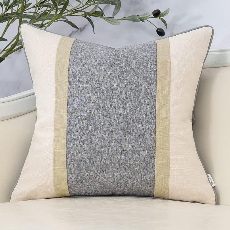 Yangest Patchwork Pillow Cover 20x20 Inch Luxury Cotton and Linen Cushion Cover Square Pillowcover for Couch Bedroom Living Room Gray
