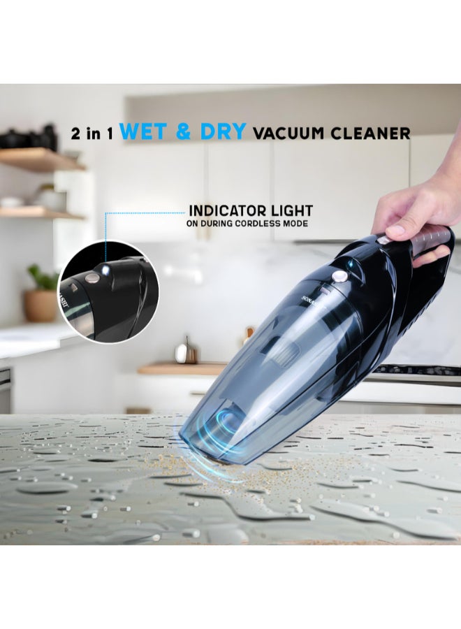 SONASHI Rechargeable Vacuum Cleaner Portable Design With Wet & Dry Functionality, With HEPA Filter And Easy Charging Slots, Continuous Working Of 22 Mins, Perfect Hoover For Home And Car 80 W SRVC-9037 Black - Image 3