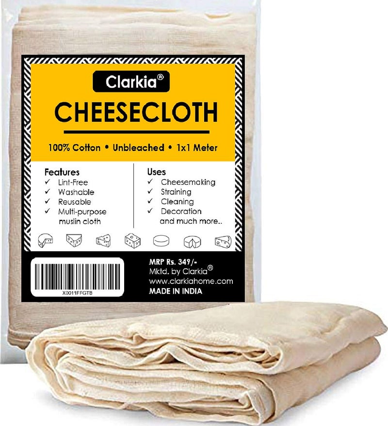 Clarkia 1X1 Meter Cotton Muslin Cloth For Kitchen Or Cheese Cloth Strainerultra Fine Fabric For Straining, Making Cheese, Baking Natural & Unbleached Beige Color, 100L x 100W x 100H cm - Image 1