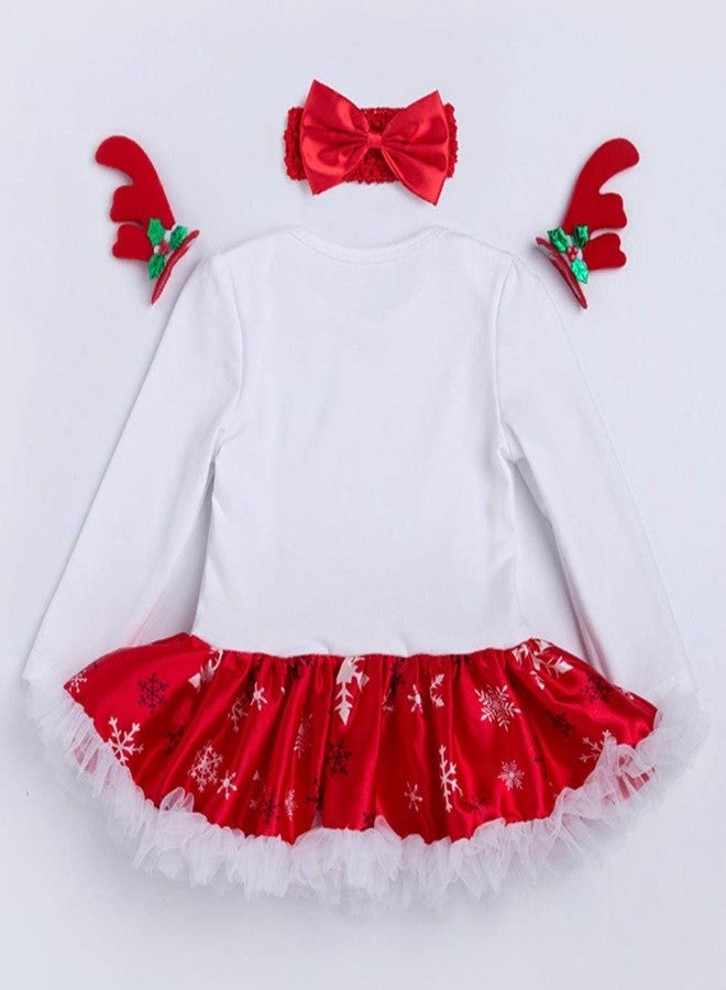 Looching Newborn Baby Girls My First Christmas Romper Tutu Dress Outfit with Headband Shoes, Christmas Sock, 3-6 Months - Image 3
